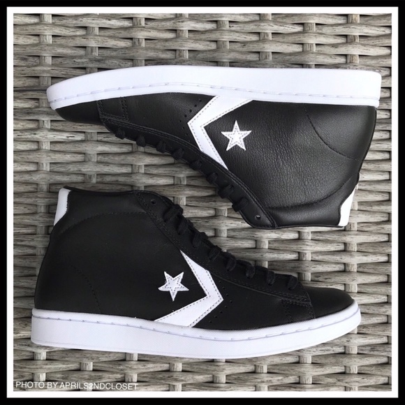 CONVERSE BLACK LEATHER ALL STAR MID HIGH TOPS A2C - Picture 6 of 8